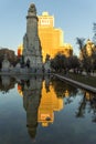 Sunset view of Monument to Cervantes and Don Quixote and Sancho Panza at Spain Square in City o Royalty Free Stock Photo