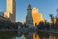 Sunset view of Monument to Cervantes and Don Quixote and Sancho Panza at Spain Square in City o Royalty Free Stock Photo