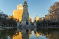 Sunset view of Monument to Cervantes and Don Quixote and Sancho Panza at Spain Square in City o Royalty Free Stock Photo