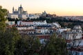 Sunset view of Royal Palace and Almudena Cathedral in City of Madrid, Spain Royalty Free Stock Photo