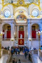 MADRID, SPAIN, JANUARY 9, 2016: View of the main decorated lobby with a staircase in the Royal Palace of Madrid. It is Royalty Free Stock Photo