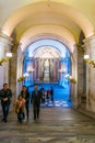 MADRID, SPAIN, JANUARY 9, 2016: View of the main decorated lobby with a staircase in the Royal Palace of Madrid. It is Royalty Free Stock Photo