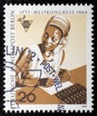 Telephonist Africa in vintage stamp