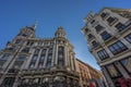 Wide angle street level view of Plaza Canalejas. Edificio Meneses, Casa de Allende buildings and