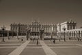 Square in front the Royal Palace with iron fence at Madrid