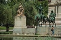 Sculptures of Don Quixote and Sancho Panza and woman in Madrid