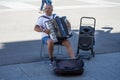 Street musician in front of Royal Palace of Madrid on summer sunny day in Madrid Royalty Free Stock Photo