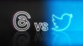 Madrid, Spain - July, 2023: Twitter and threads app icon neon discussion is a new Instagram and Meta social media app for