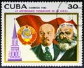 Karl Marx and Vladimir Lenin for the URSS 60th Anniversary Royalty Free Stock Photo