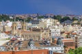 Aerial view of Madrid cityscape with Ritz hotel and San Jeronimo el Real Roman Catholic church rooftops in Madrid, Spain Royalty Free Stock Photo