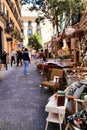 Antique stalls in the streets of The letters district in Madrid