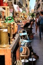 Antique stalls in the streets of The letters district in Madrid