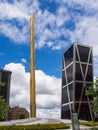 Madrid, Spain - June 11, 2018 Castilla Square with Caja obelisk