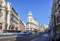 Madrid, Spain - June 2018: Gran Via central street of Madrid architecture Royalty Free Stock Photo
