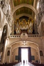 Interior of the Almudena Cathedral main entrance and above the organ pipes Royalty Free Stock Photo