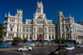 Madrid, Spain - June 17 : The Madrid city hall on June 17, 2017. A welcome refugees banner is displayed on the city hall.