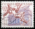 Prague National Theatre in vintage stamp