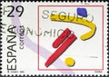 Ilustration of soccer in spanish stamp