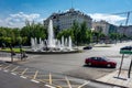 Madrid, Spain - June 17 : water fountain square on the streets o