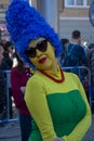 Madrid Spain March 2 2019. Carnival day. Woman in Marge Simpson dress