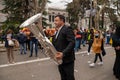 Madrid Spain; March 20, 2022: Demonstration of the rural world in Madrid. Hundreds of thousands of protesters march against the Royalty Free Stock Photo