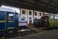 Interior carriages of the train compartment in the museum of the railway in Madrid. Royalty Free Stock Photo