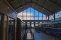 Interior carriages of the train compartment in the museum of the railway in Madrid. Royalty Free Stock Photo