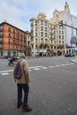 MADRID, SPAIN - March 27, 2023: Pedestrian waiting to cross the street in the city of Madrid
