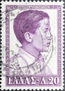 Prince Constantine in 1956 in purple stamp