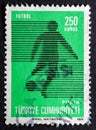 Soccer player silhouette in vintage stamp