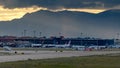 MADRID, SPAIN - MAY 17, 2019: Airplanes of different air companies at the Adolfo Suarez Madrid-Barajas International Airport, at Royalty Free Stock Photo