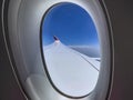 Madrid, Spain May 31, 2023: Beautiful photograph of the wing of an Airbus A350-900 of the Spanish airline Iberia.