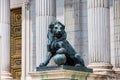 Lion statue at the Palacio de las Cortes building in Madrid house of the Spanish Congress of Deputies