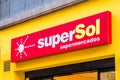 Logo of Supersol supermarket on the storefront in Madrid, Spain