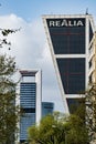 Kio tower of Realia in Plaza Castilla, with the Torres de la Castellana in the background.