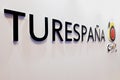 Madrid, Spain - May 20, 2021: Promotional stand of TourespaÃÂ±a, state agency for the promotion of tourism in Fitur