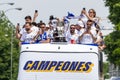 Madrid, Spain - May 12, 2024: Real Madrid football team celebrates its 36th league title in the Plaza de Cibeles.