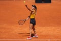 Madrid, Spain- May 1, 2023: Tennis match between Jessica Peluga and Veronika Kudermetova at the Mutua Madrid Open in Madrid