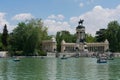 Madrid, Spain - May 13th 2018: People taking boats on Parque del Buen Retiro lake