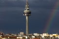TorrespaÃÂ±a digital television and radio tower on a rainy day, Madrid
