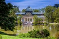 View of the beautiful Palacio de Cristal a conservatory located in El Retiro Park built in 1887 in