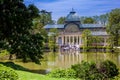 View of the beautiful Palacio de Cristal a conservatory located in El Retiro Park built in 1887 in