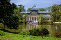 View of the beautiful Palacio de Cristal a conservatory located in El Retiro Park built in 1887 in