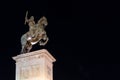 The Monument to Felipe IV on Plaza de Oriente, equestrian sculpture, night view, Madrid, Spain