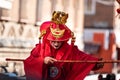 Chinese New Year parade in Usera neighborhood, Madrid. Spain. Close-up of a character painted as a Chinese god or devil in