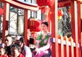 A young girl on the main float representing the Chinese New Year symbol, the Water Rabbit, in the neighborhood of Usera, Madrid