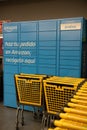 Madrid, Spain, Nov 18, 2023, Amazon Locker the self-service parcel delivery service station in supermarket to retrieve