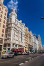 MADRID, SPAIN - OCTOBER 21, 2017: Buildings along Calle Gran Via street in Madri Royalty Free Stock Photo