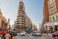 MADRID, SPAIN - OCTOBER 21, 2017: Calle Gran Via street and Carrion Building in Madri Royalty Free Stock Photo