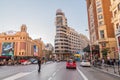 MADRID, SPAIN - OCTOBER 21, 2017: Calle Gran Via street and Carrion Building in Madri Royalty Free Stock Photo